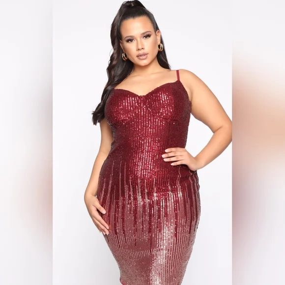 Women's Sequin Burgundy Rose/ Gold Dress Zipper in Back Size 1XL NWOT - Picture 3 of 4